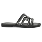 Rasteira Slide Via Marte com Tiras Bordadas em Strass Preta - Imagem 3