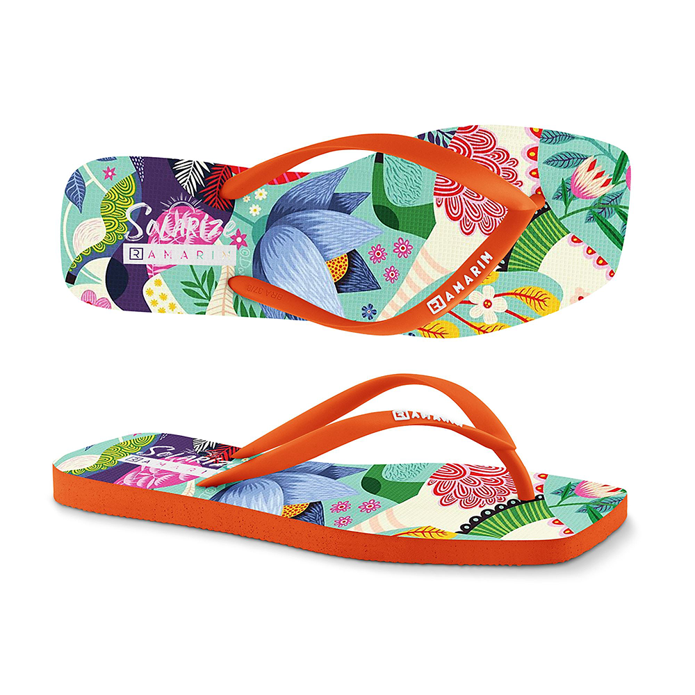 5e6cd273ae7cc57d406f311e821db142.webp Chinelo Ramarim Solarize com Estampa Tropical Laranja - Imagem 1